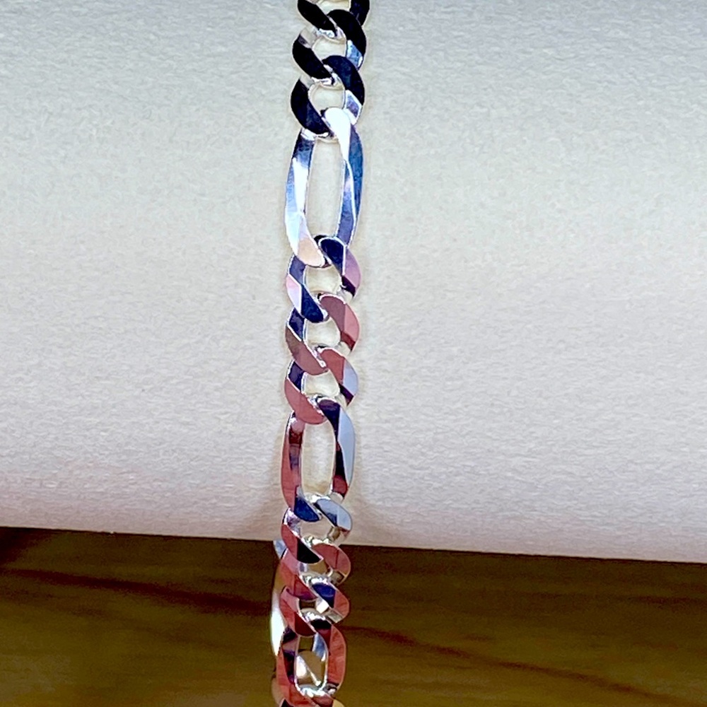 9” 8mm Figaro bracelet 8g 925 Sterling Silver.Italian silver.Men or Women.New